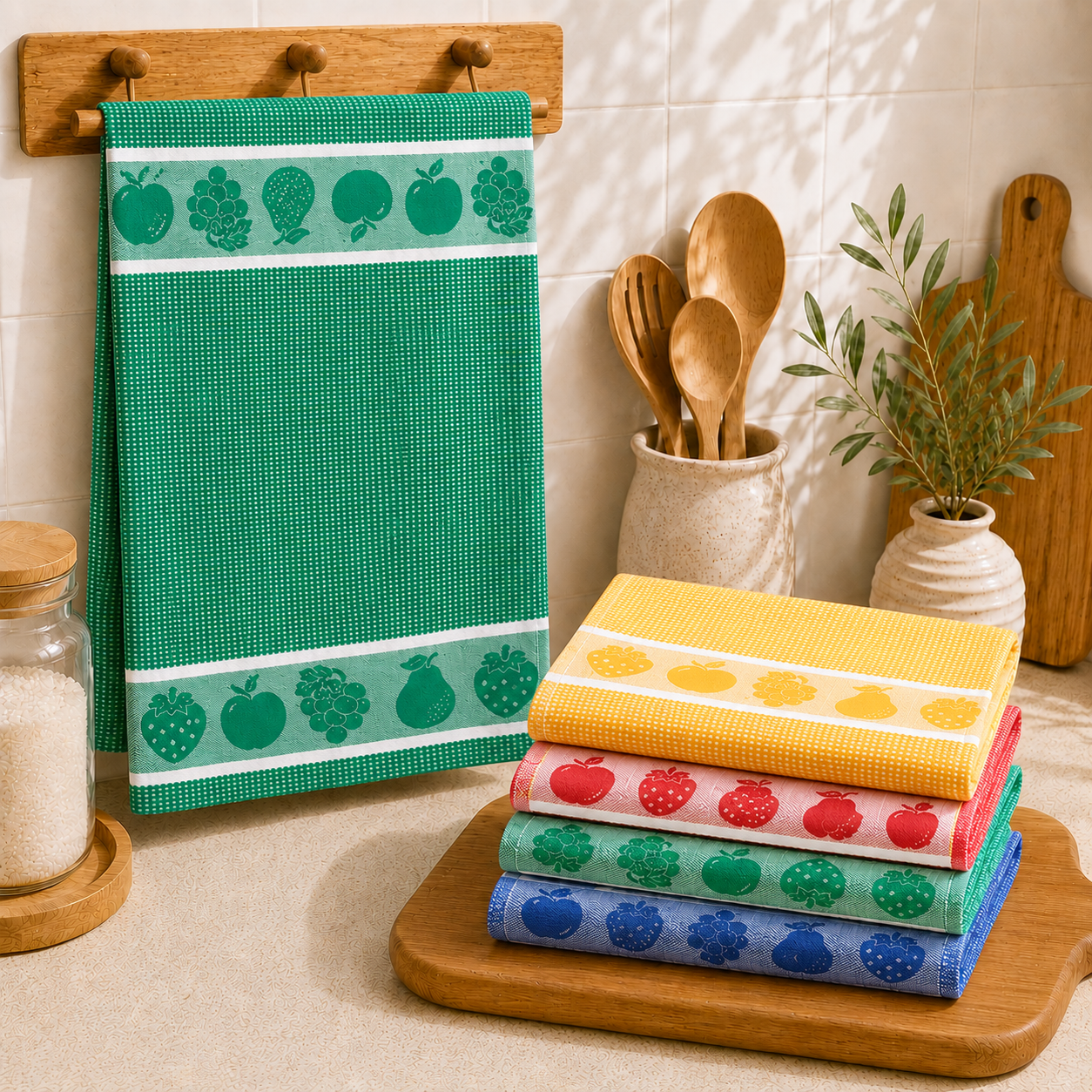 Panos de Cozinha Sarja Algodão (Pack 4) - Frutas