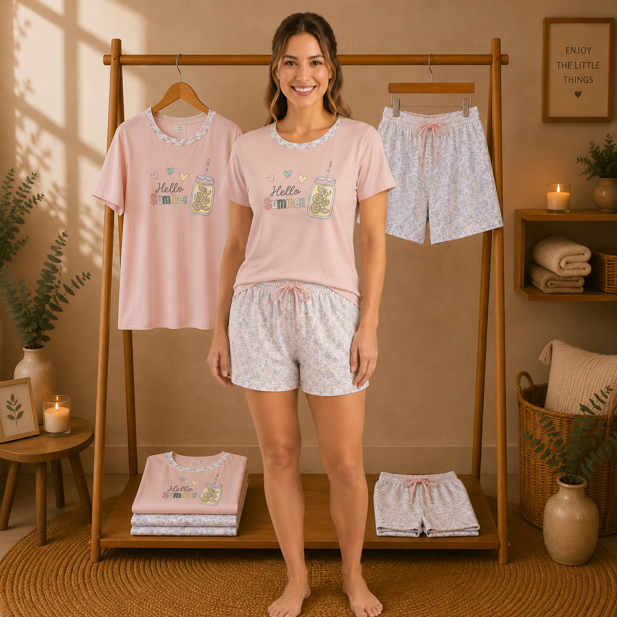 Pijama Estampado Manga Curta – Senhora