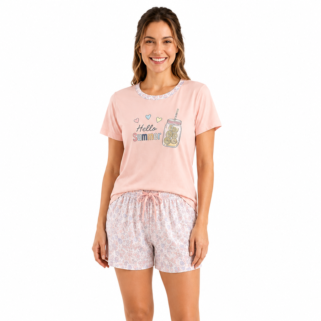 Pijama Estampado Manga Curta – Senhora